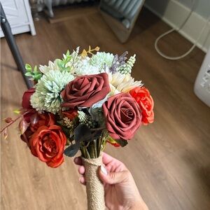 Rustic Floral Bouquet with Red and Green Accents